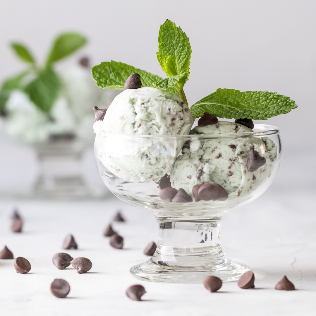 Mint chip ice cream in a bowl